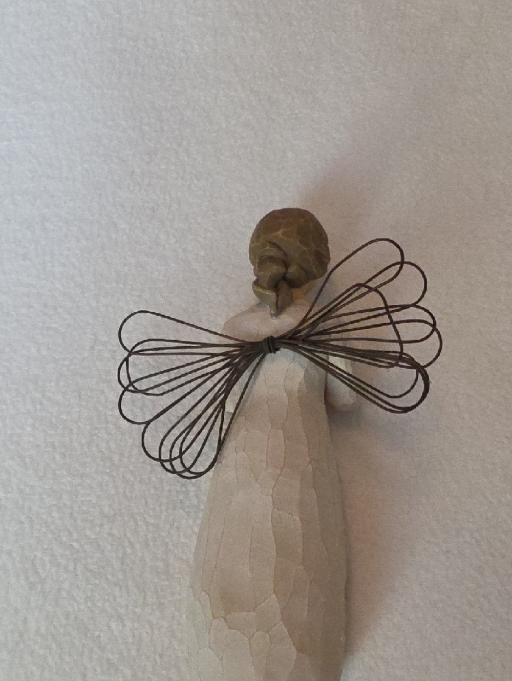 Handcrafted Praying Angel Figurine in Cream with Wire Wings - Picture 2 of 3